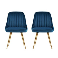Artiss Dining Chairs Set of 2 Velvet Channel Tufted Blue Furniture Kings Warehouse 