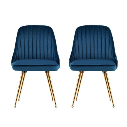 Artiss Dining Chairs Set of 2 Velvet Channel Tufted Blue Furniture Kings Warehouse 