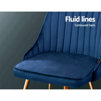 Artiss Dining Chairs Set of 2 Velvet Channel Tufted Blue Furniture Kings Warehouse 