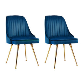 Artiss Dining Chairs Set of 2 Velvet Channel Tufted Blue Furniture Kings Warehouse 