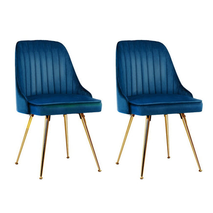 Artiss Dining Chairs Set of 2 Velvet Channel Tufted Blue Furniture Kings Warehouse 