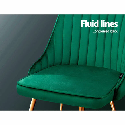 Artiss Dining Chairs Set of 2 Velvet Channel Tufted Green Furniture Kings Warehouse 