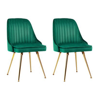 Artiss Dining Chairs Set of 2 Velvet Channel Tufted Green Furniture Kings Warehouse 