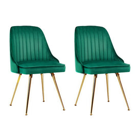 Artiss Dining Chairs Set of 2 Velvet Channel Tufted Green Furniture Kings Warehouse 