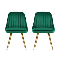 Artiss Dining Chairs Set of 2 Velvet Channel Tufted Green Furniture Kings Warehouse 