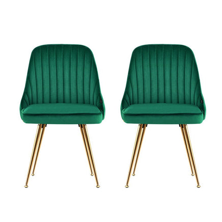 Artiss Dining Chairs Set of 2 Velvet Channel Tufted Green Furniture Kings Warehouse 