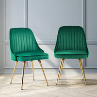 Artiss Dining Chairs Set of 2 Velvet Channel Tufted Green Furniture Kings Warehouse 
