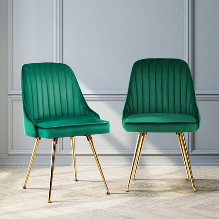 Artiss Dining Chairs Set of 2 Velvet Channel Tufted Green Furniture Kings Warehouse 