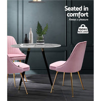 Artiss Dining Chairs Set of 2 Velvet Channel Tufted Pink Furniture Kings Warehouse 
