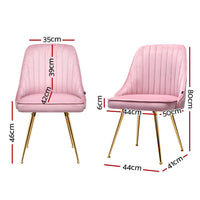 Artiss Dining Chairs Set of 2 Velvet Channel Tufted Pink Furniture Kings Warehouse 
