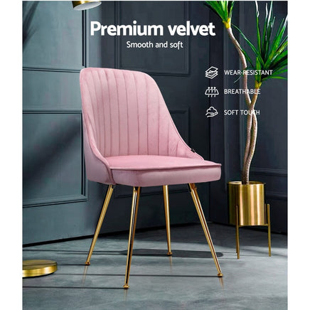 Artiss Dining Chairs Set of 2 Velvet Channel Tufted Pink Furniture Kings Warehouse 