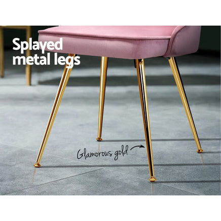 Artiss Dining Chairs Set of 2 Velvet Channel Tufted Pink Furniture Kings Warehouse 