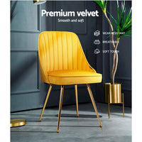 Artiss Dining Chairs Set of 2 Velvet Channel Tufted Yellow Furniture Kings Warehouse 