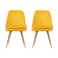 Artiss Dining Chairs Set of 2 Velvet Channel Tufted Yellow Furniture Kings Warehouse 