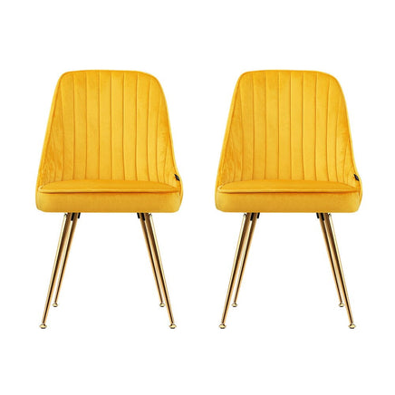 Artiss Dining Chairs Set of 2 Velvet Channel Tufted Yellow Furniture Kings Warehouse 