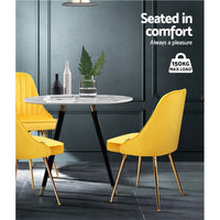 Artiss Dining Chairs Set of 2 Velvet Channel Tufted Yellow Furniture Kings Warehouse 