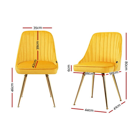 Artiss Dining Chairs Set of 2 Velvet Channel Tufted Yellow Furniture Kings Warehouse 