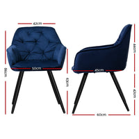 Artiss Dining Chairs Set of 2 Velvet Diamond Tufted Armchair Blue Furniture Kings Warehouse 