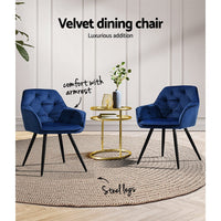 Artiss Dining Chairs Set of 2 Velvet Diamond Tufted Armchair Blue Furniture Kings Warehouse 