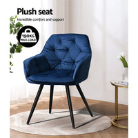 Artiss Dining Chairs Set of 2 Velvet Diamond Tufted Armchair Blue Furniture Kings Warehouse 