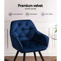 Artiss Dining Chairs Set of 2 Velvet Diamond Tufted Armchair Blue Furniture Kings Warehouse 