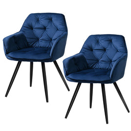 Artiss Dining Chairs Set of 2 Velvet Diamond Tufted Armchair Blue Furniture Kings Warehouse 