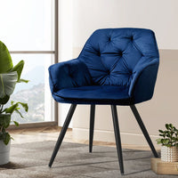 Artiss Dining Chairs Set of 2 Velvet Diamond Tufted Armchair Blue Furniture Kings Warehouse 