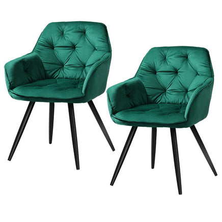 Artiss Dining Chairs Set of 2 Velvet Diamond Tufted Armchair Green Furniture Kings Warehouse 