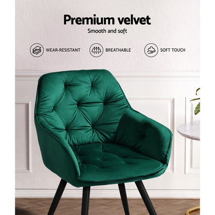 Artiss Dining Chairs Set of 2 Velvet Diamond Tufted Armchair Green Furniture Kings Warehouse 