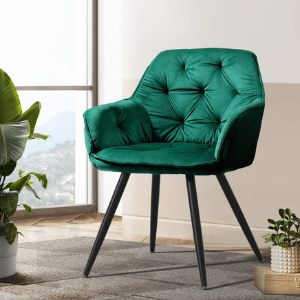 Artiss Dining Chairs Set of 2 Velvet Diamond Tufted Armchair Green Furniture Kings Warehouse 