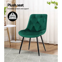 Artiss Dining Chairs Set of 2 Velvet Diamond Tufted Green Furniture Kings Warehouse 