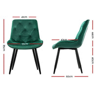 Artiss Dining Chairs Set of 2 Velvet Diamond Tufted Green Furniture Kings Warehouse 