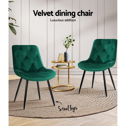 Artiss Dining Chairs Set of 2 Velvet Diamond Tufted Green Furniture Kings Warehouse 