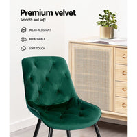 Artiss Dining Chairs Set of 2 Velvet Diamond Tufted Green Furniture Kings Warehouse 