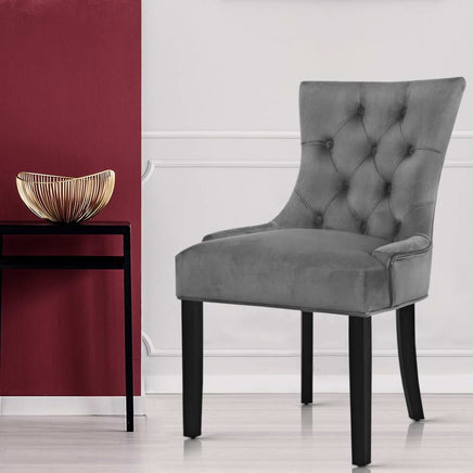 Artiss Dining Chairs Set of 2 Velvet French Provincial Grey Furniture Kings Warehouse 