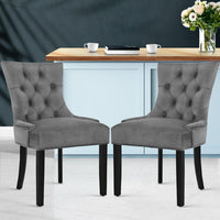 Artiss Dining Chairs Set of 2 Velvet French Provincial Grey Furniture Kings Warehouse 