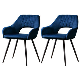 Artiss Dining Chairs Set of 2 Velvet Hollow Armchair Blue Furniture Kings Warehouse 