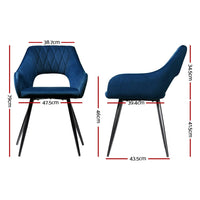 Artiss Dining Chairs Set of 2 Velvet Hollow Armchair Blue Furniture Kings Warehouse 