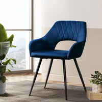 Artiss Dining Chairs Set of 2 Velvet Hollow Armchair Blue Furniture Kings Warehouse 