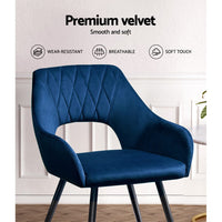 Artiss Dining Chairs Set of 2 Velvet Hollow Armchair Blue Furniture Kings Warehouse 