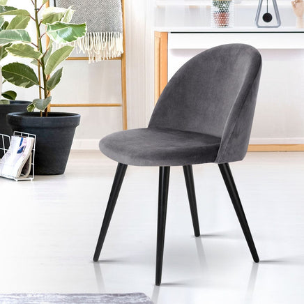 Artiss Dining Chairs Set of 2 Velvet Solid Curved Dark Grey Furniture Kings Warehouse 