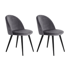 Artiss Dining Chairs Set of 2 Velvet Solid Curved Dark Grey Furniture Kings Warehouse 