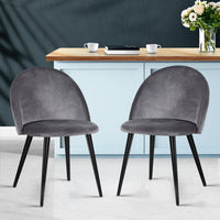 Artiss Dining Chairs Set of 2 Velvet Solid Curved Dark Grey Furniture Kings Warehouse 