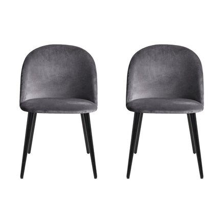 Artiss Dining Chairs Set of 2 Velvet Solid Curved Dark Grey Furniture Kings Warehouse 