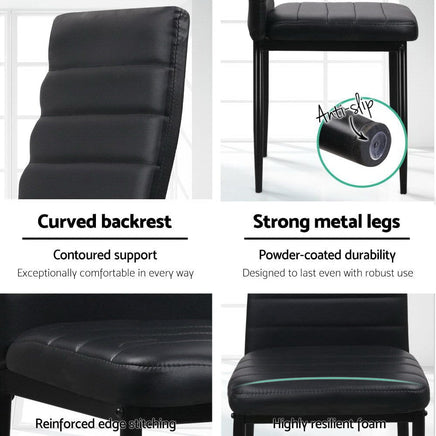 Artiss Dining Chairs Set of 4 Leather Channel Tufted Black Furniture Kings Warehouse 