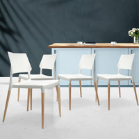 Artiss Dining Chairs Set of 4 Plastic Wooden Stackable White Furniture Kings Warehouse 