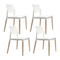 Artiss Dining Chairs Set of 4 Plastic Wooden Stackable White Furniture Kings Warehouse 