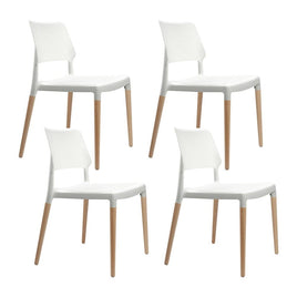 Artiss Dining Chairs Set of 4 Plastic Wooden Stackable White Furniture Kings Warehouse 