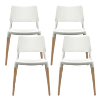 Artiss Dining Chairs Set of 4 Plastic Wooden Stackable White Furniture Kings Warehouse 