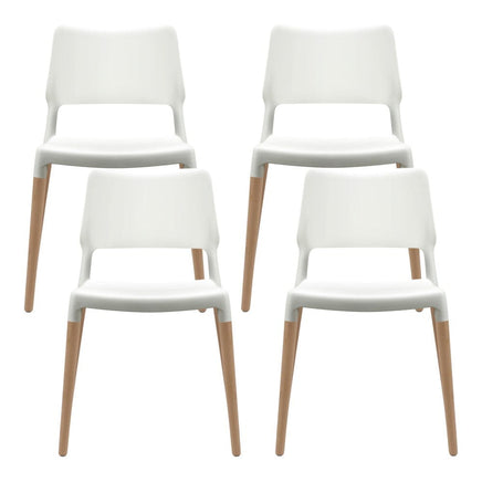 Artiss Dining Chairs Set of 4 Plastic Wooden Stackable White Furniture Kings Warehouse 